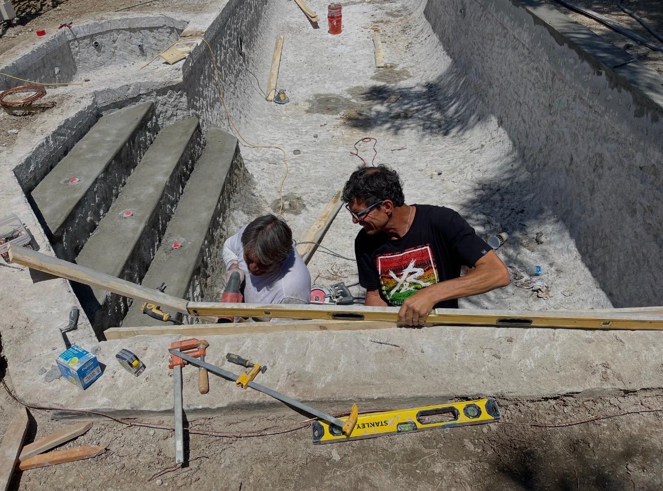 Precision work on the pool coping